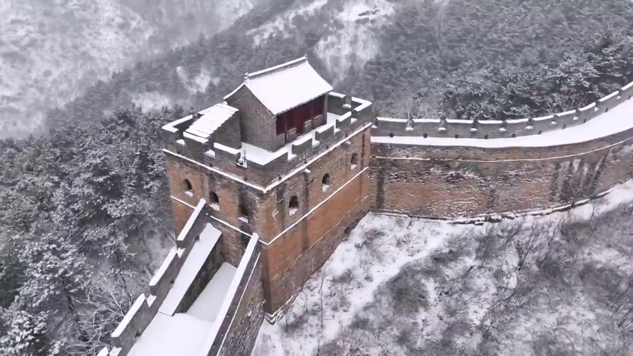 河北承德金山岭长城落雪视频素材