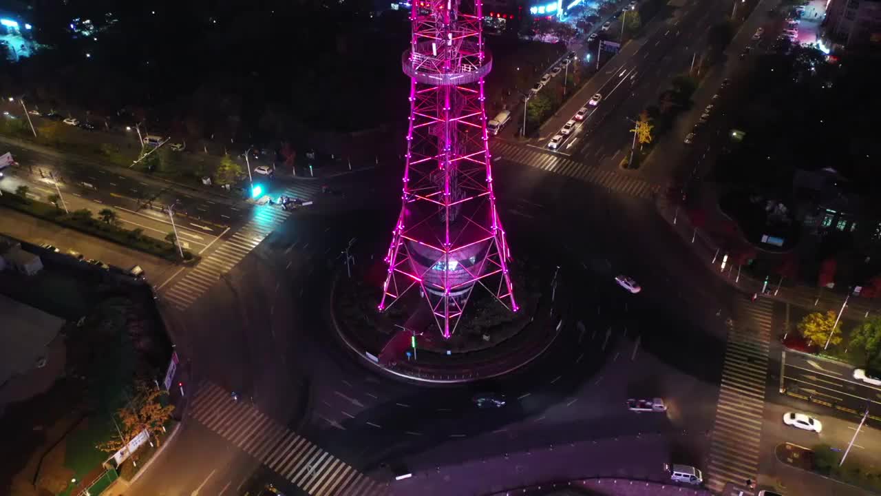 江苏省宿迁市泗阳县泗阳电视塔夜景DJI_0897视频素材