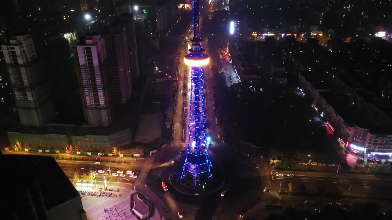 江苏省宿迁市泗阳县泗阳电视塔夜景DJI_0888视频素材