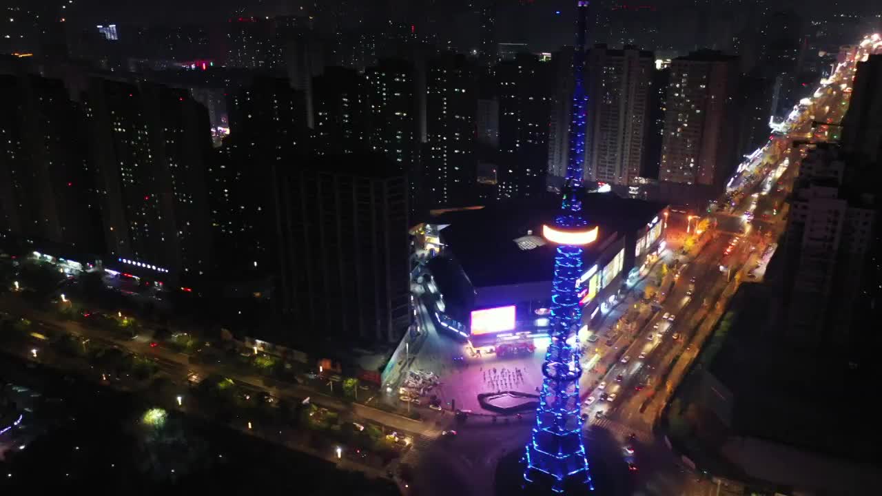 江苏省宿迁市泗阳县泗阳电视塔夜景DJI_0875视频素材