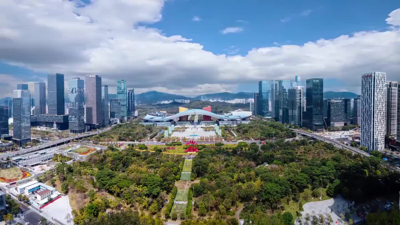 深圳  福田区 市民广场 图书馆 音乐厅 会展中心 深南大道视频素材