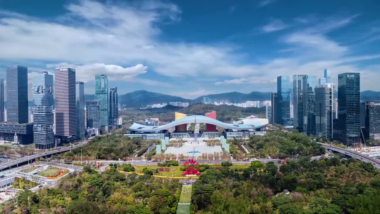 深圳  福田区 市民广场 图书馆 音乐厅 会展中心 深南大道视频素材