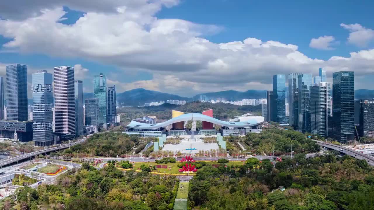 深圳  福田区 市民广场 图书馆 音乐厅 会展中心 深南大道视频素材