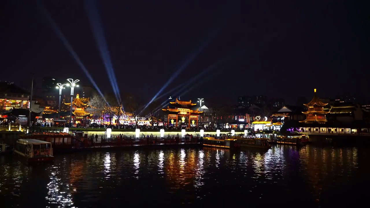 新年春节江苏南京夫子庙灯会夜景风光视频素材