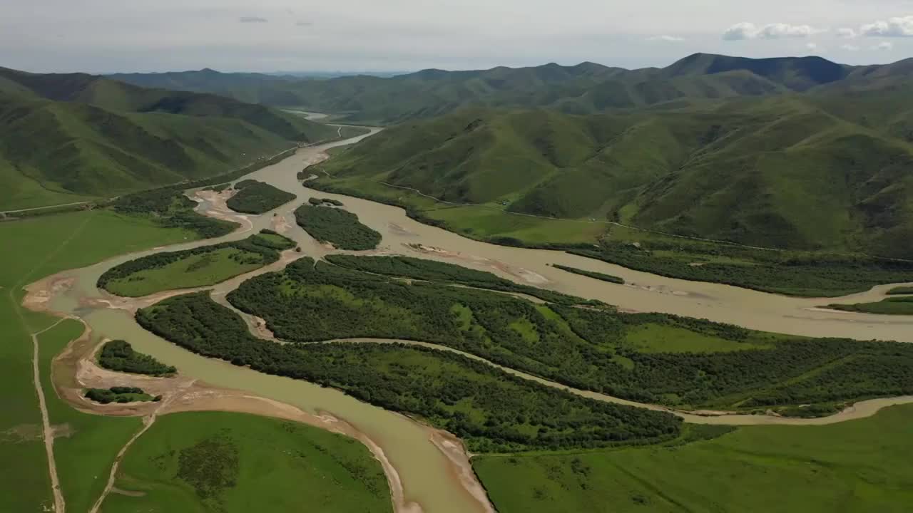 甘肃甘南州玛曲县采日玛黄河湿地草原自然风光视频素材