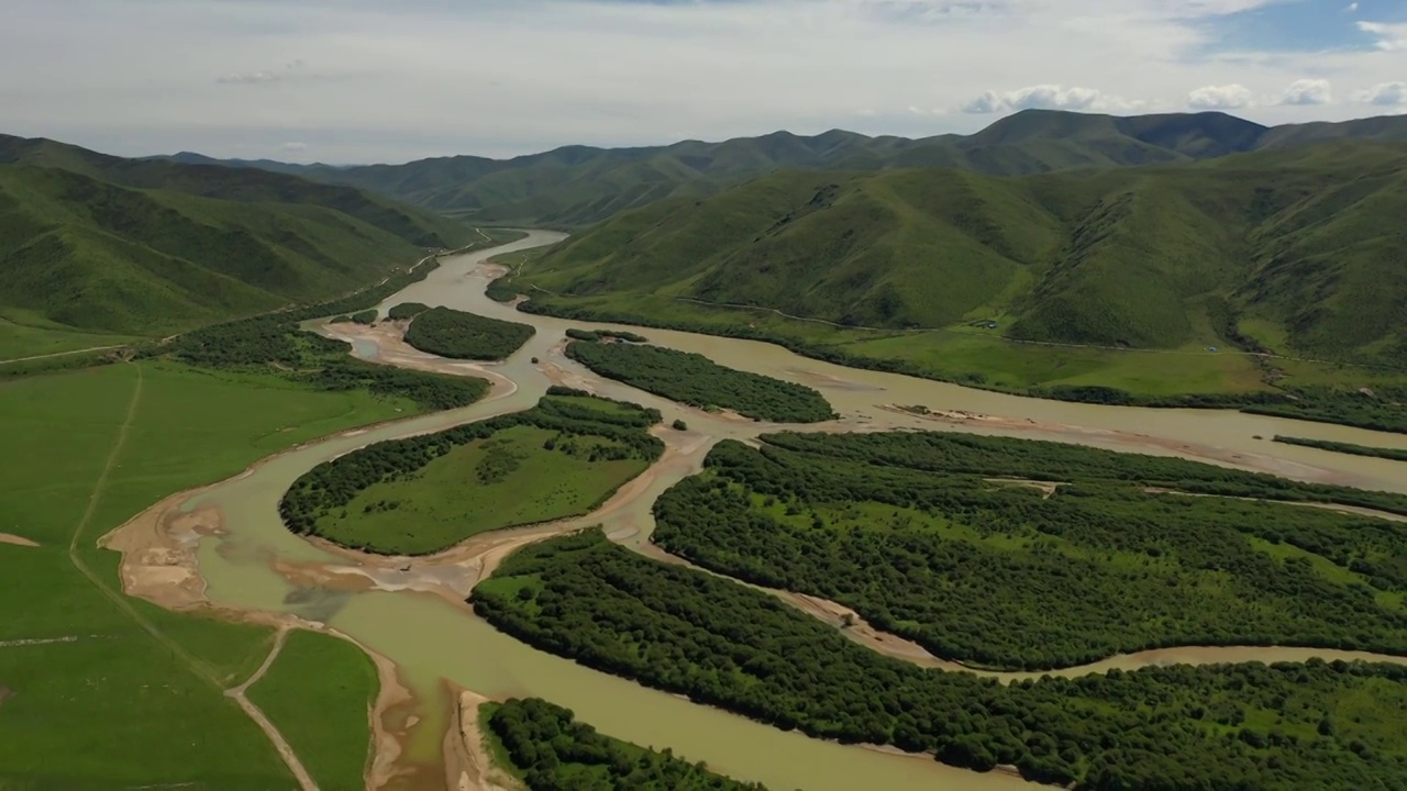 甘肃甘南州玛曲县采日玛黄河湿地草原自然风光视频素材