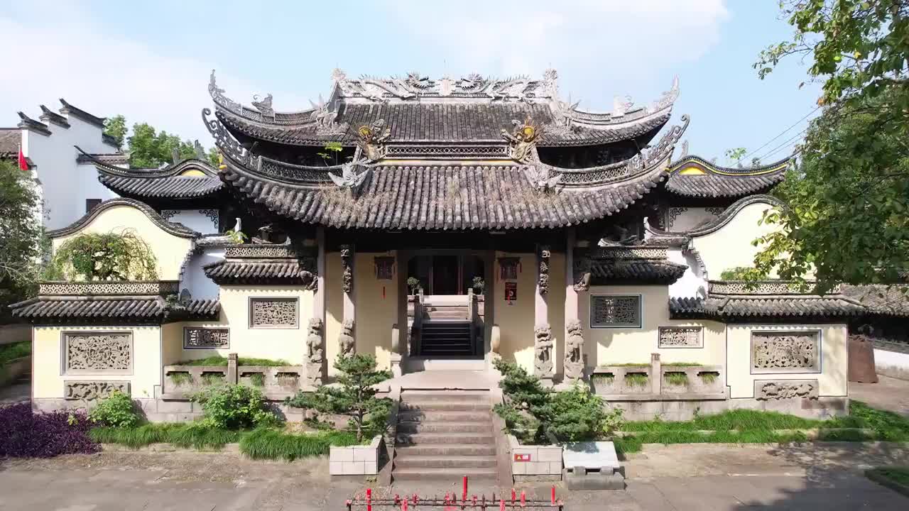 航拍绍兴诸暨著名景点西施故里风景区西施庙视频素材