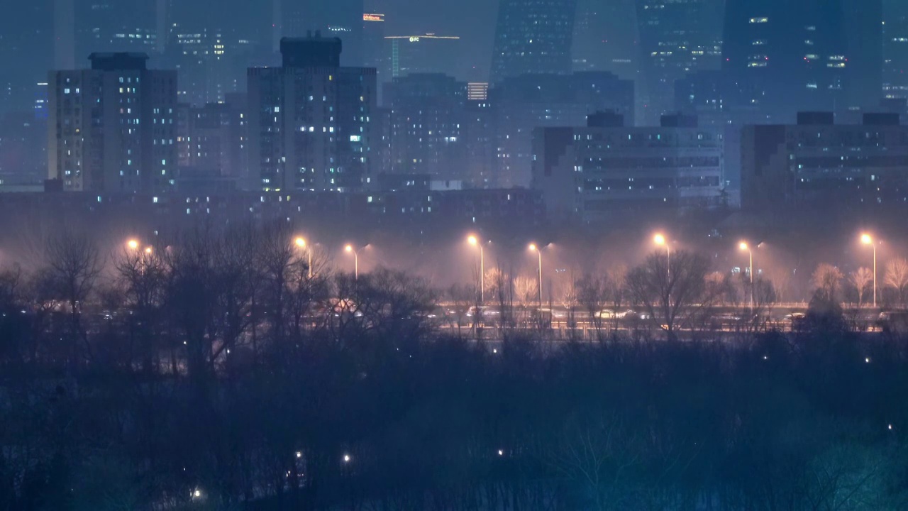 雪中国贸夜景视频素材