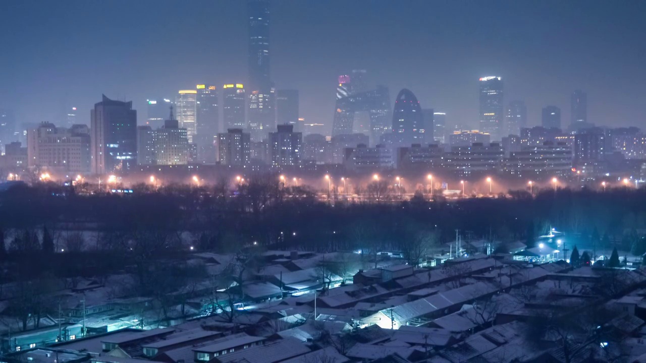 雪中国贸夜景视频素材