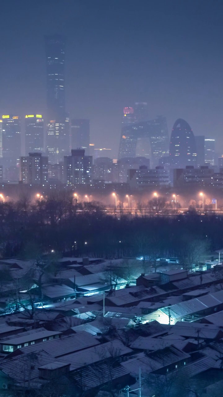 雪中国贸夜景视频素材