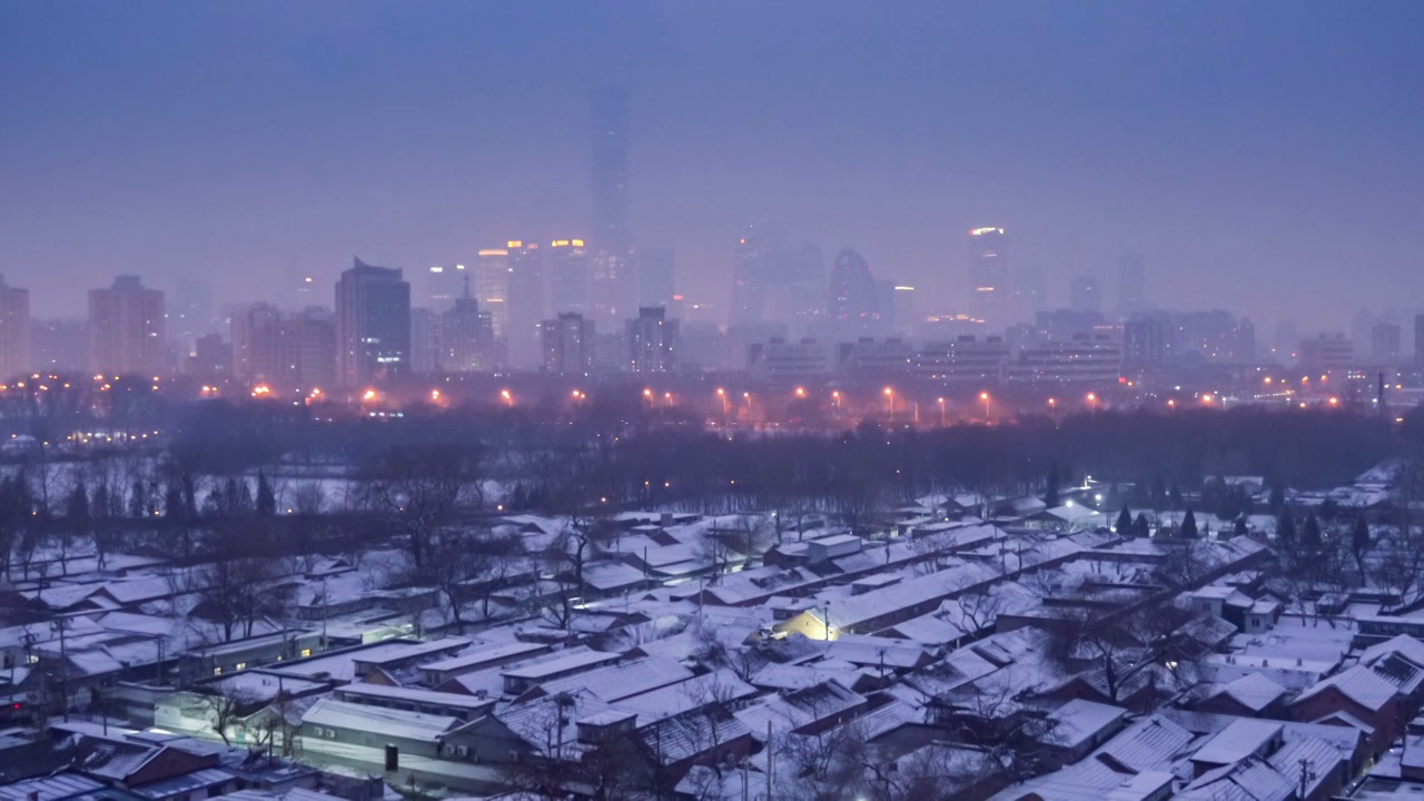 雪中国贸夜景视频素材