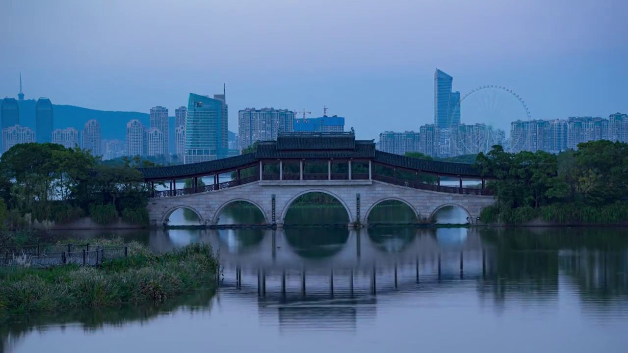 无锡石塘桥日转夜延时视频素材