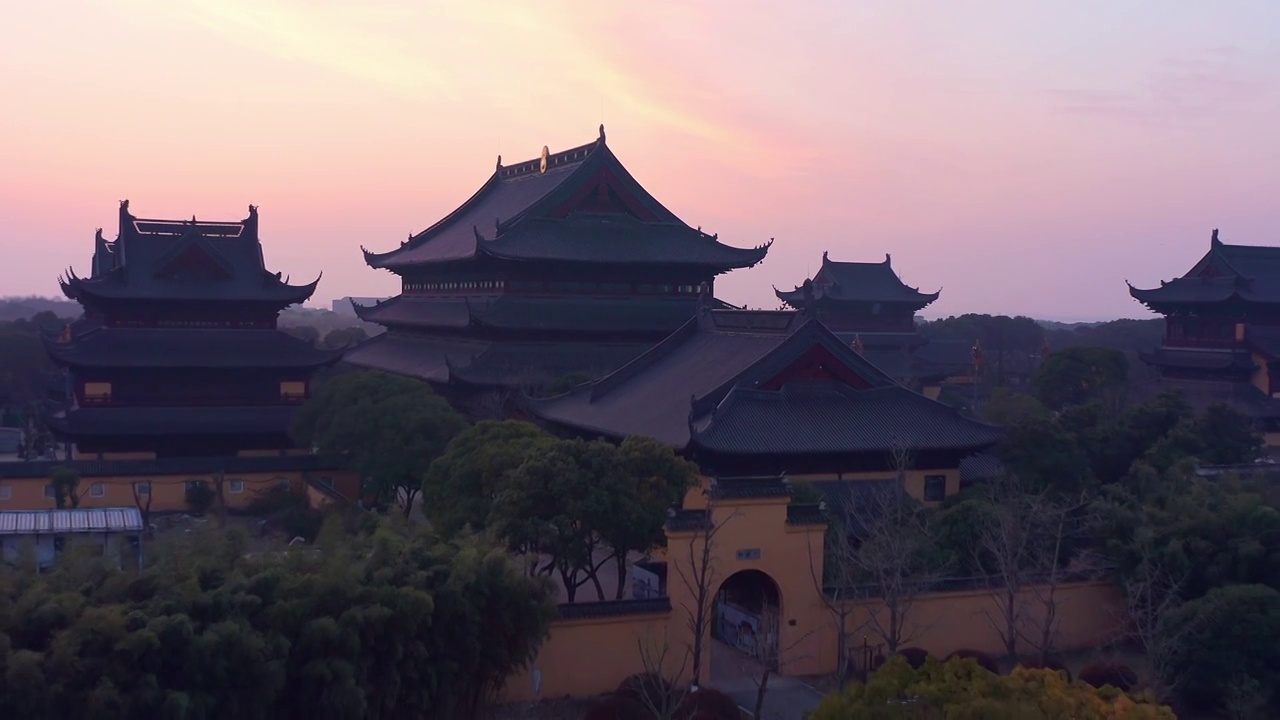 苏州园区阳澄湖半岛重元寺清晨视频素材