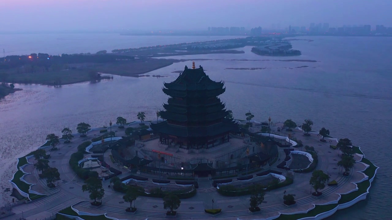 苏州园区阳澄湖半岛重元寺清晨视频素材