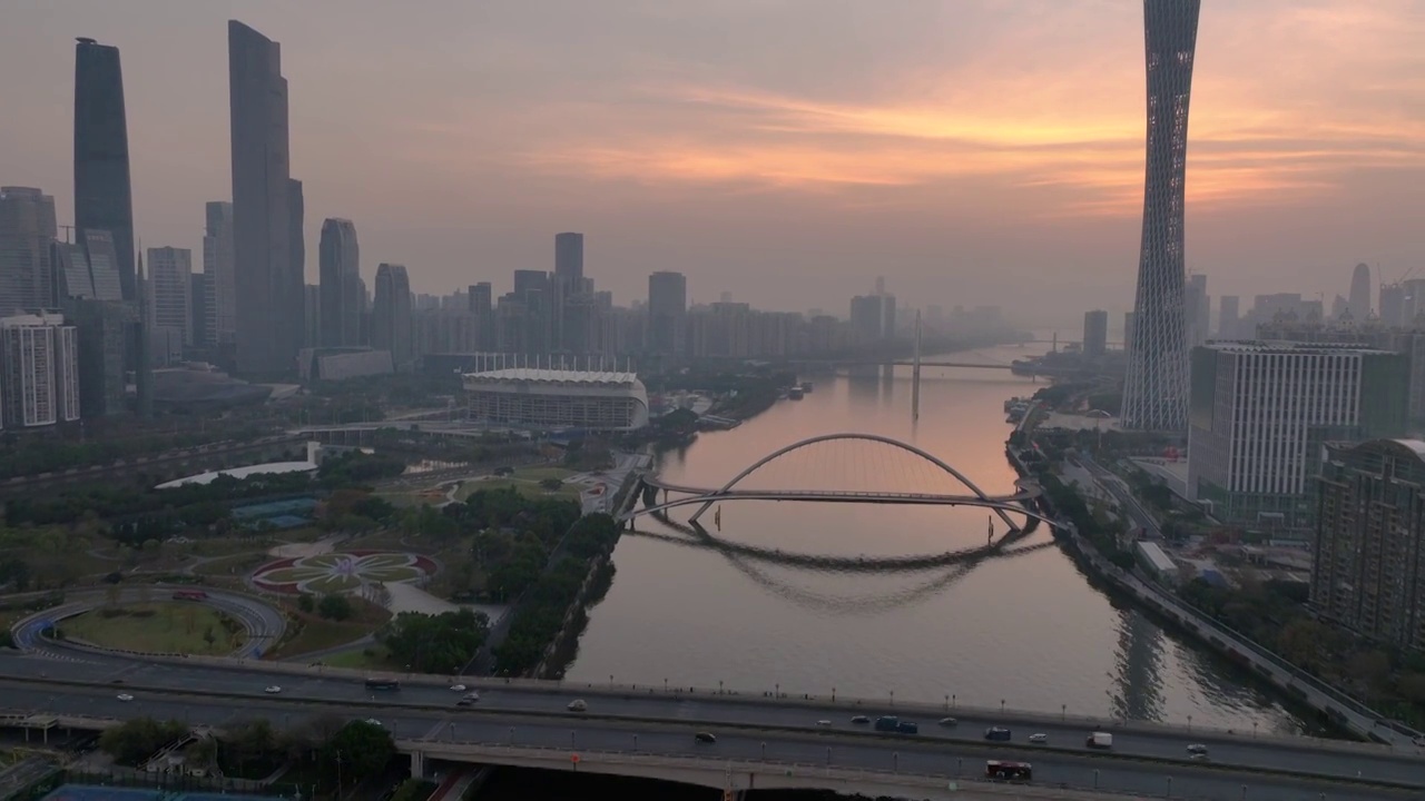 广州海心桥的日出视频素材