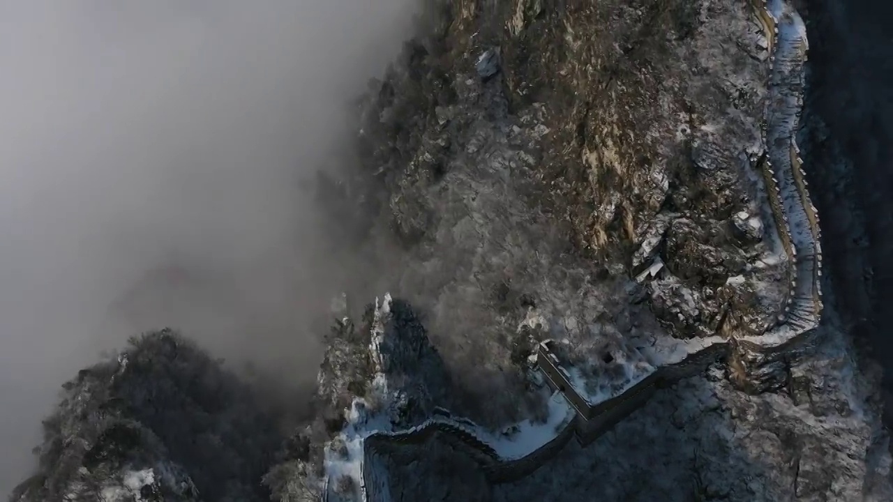 航拍雪后长城视频素材