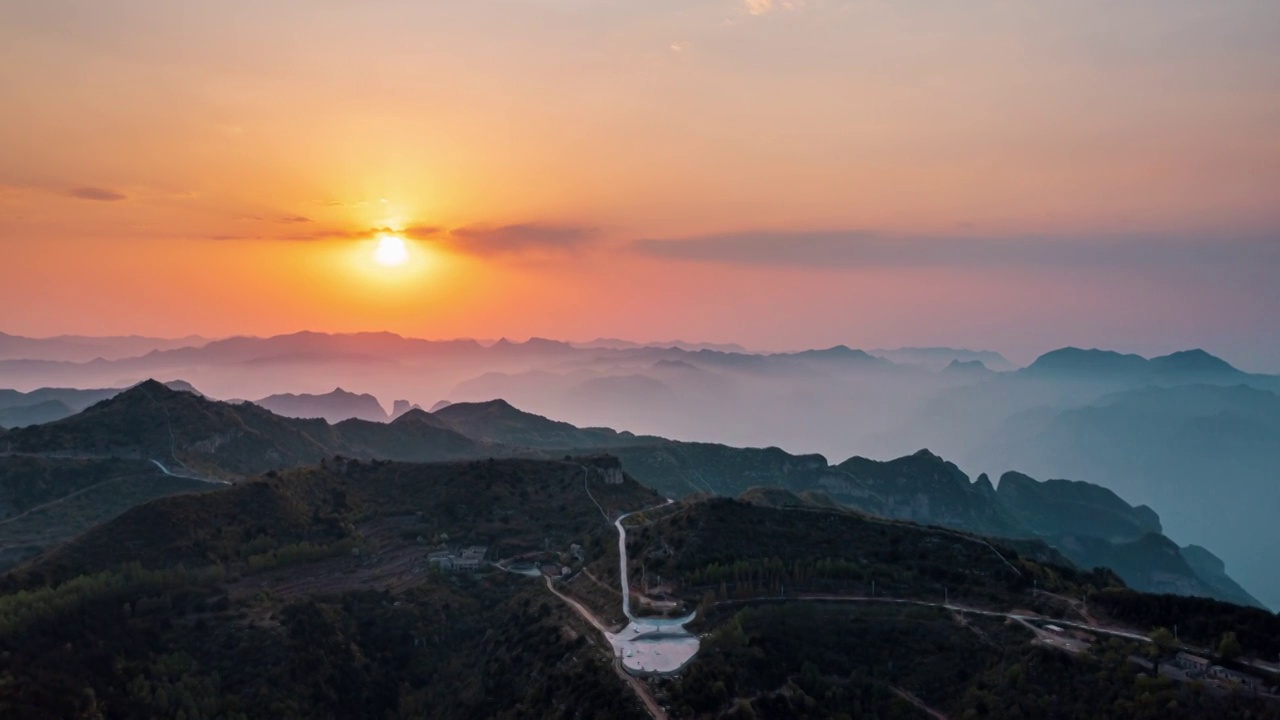 安阳林州南太行日落航拍延时摄影视频素材