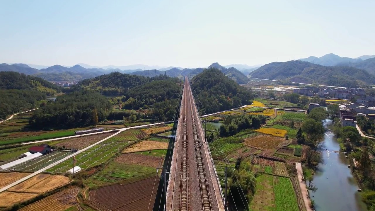 航拍蓝天下户外高架高铁铁路视频素材