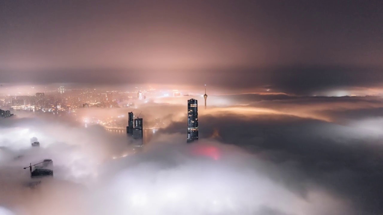 航拍珠海澳门平流雾夜景视频素材