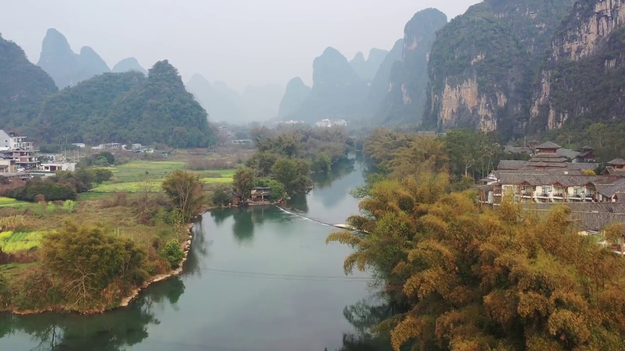 航拍桂林阳朔遇龙河视频素材