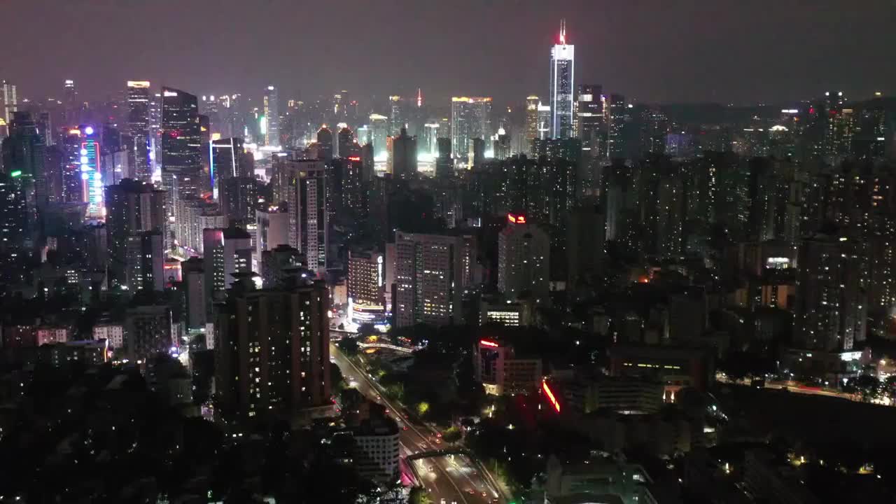 航拍广州城市风光建筑楼宇灯光夜景视频素材