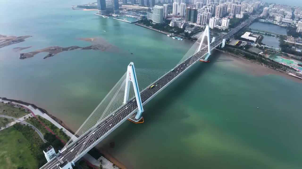 海南省海口市世纪大桥航拍视频素材