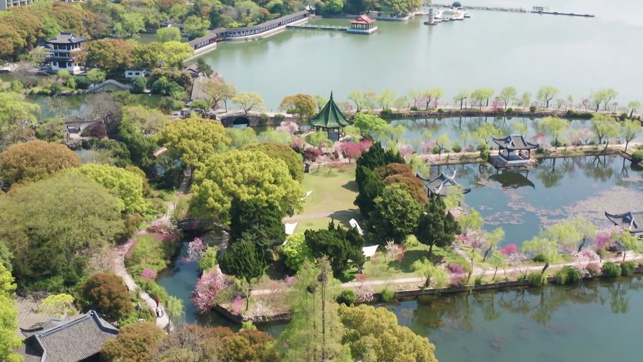 航拍无锡蠡园风景区春天风景视频素材