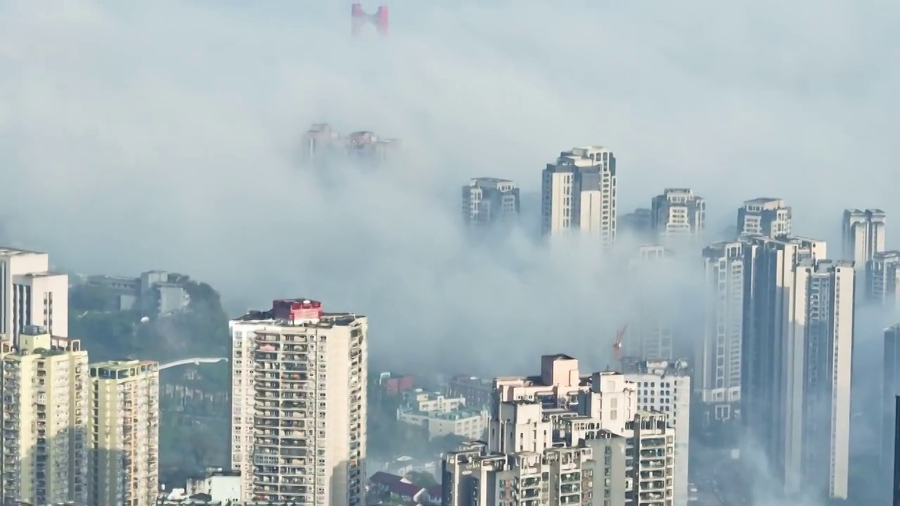 航拍城市清晨云景风光视频素材