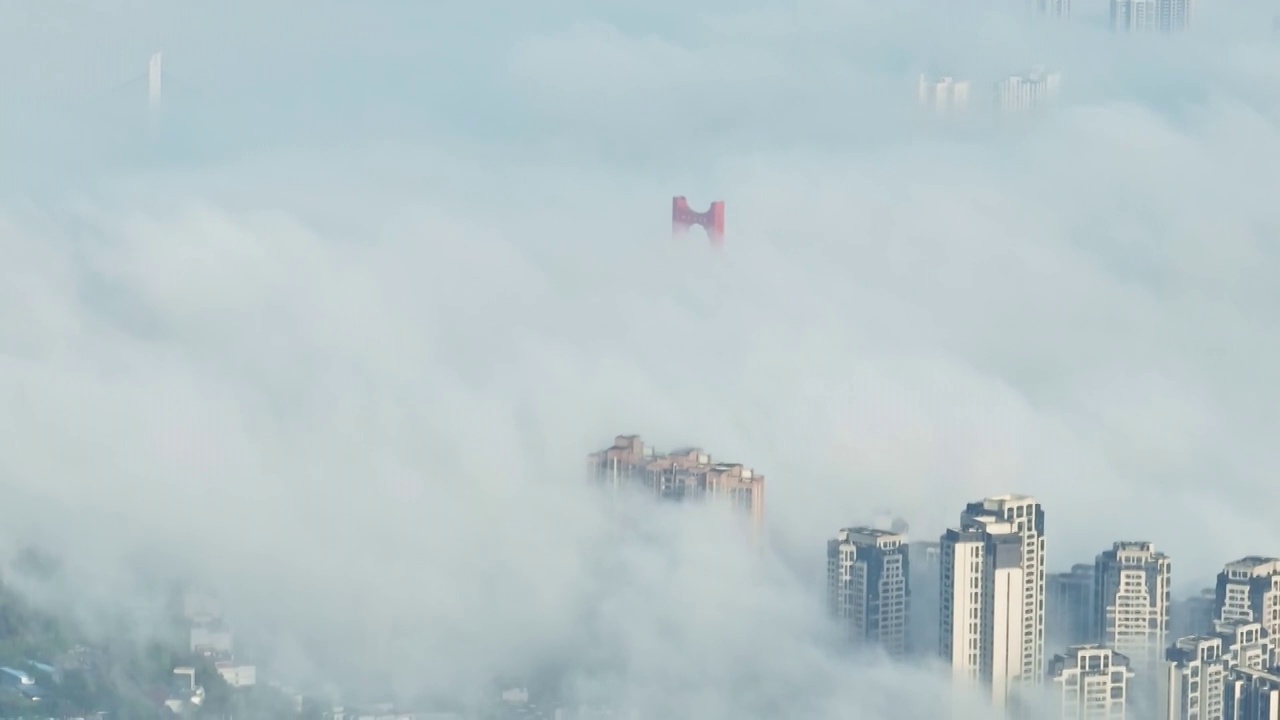 航拍重庆城市清晨云景风光视频素材