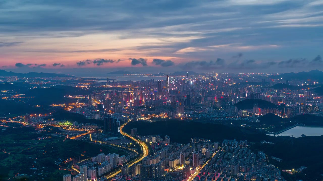 延时拍摄深圳市区黄昏日转夜视频素材