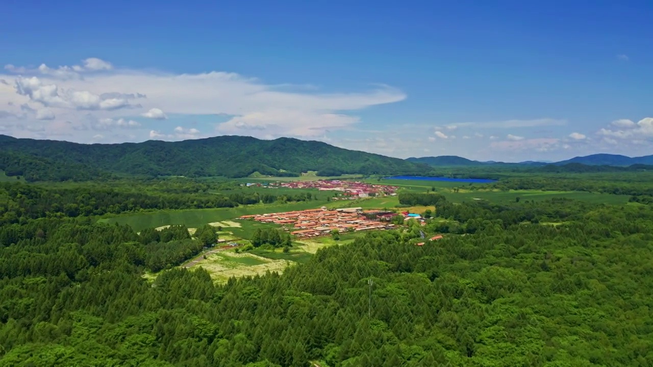 吉林省集安市森林中的小村庄风景航拍视频素材