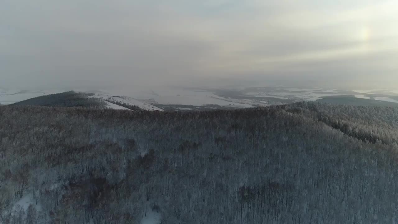 航拍大兴安岭冬季林海雪原风光视频素材