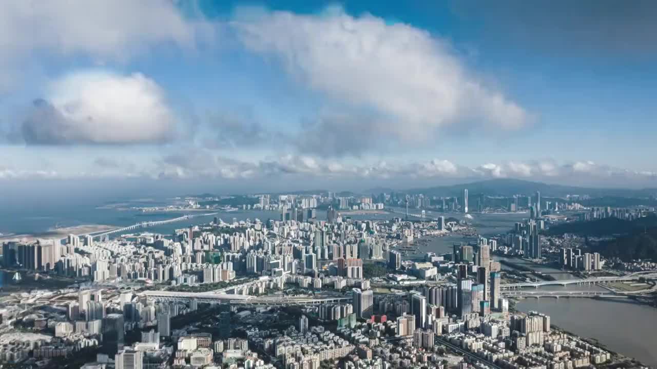 航拍珠海拱北与澳门城市风光视频素材