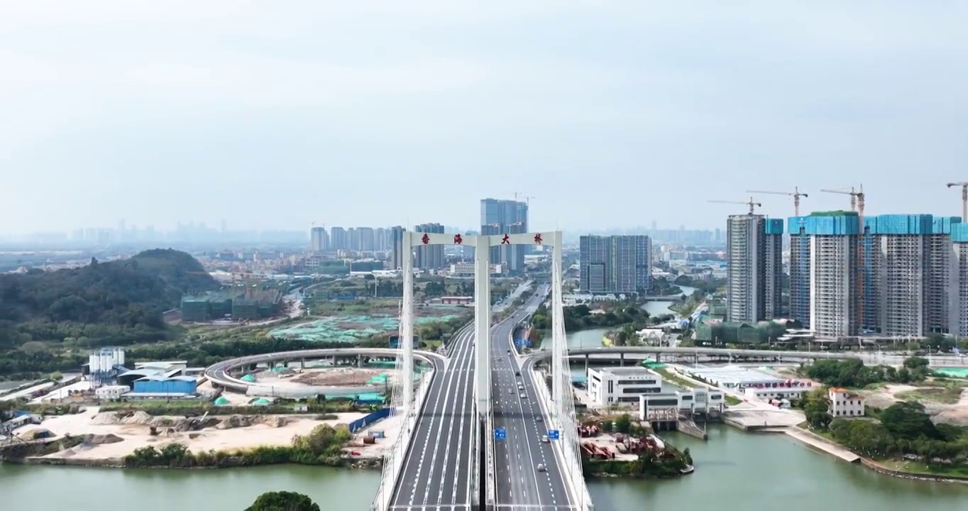 广佛番海大桥航拍，城市交界，广州南站周边基础建设视频素材