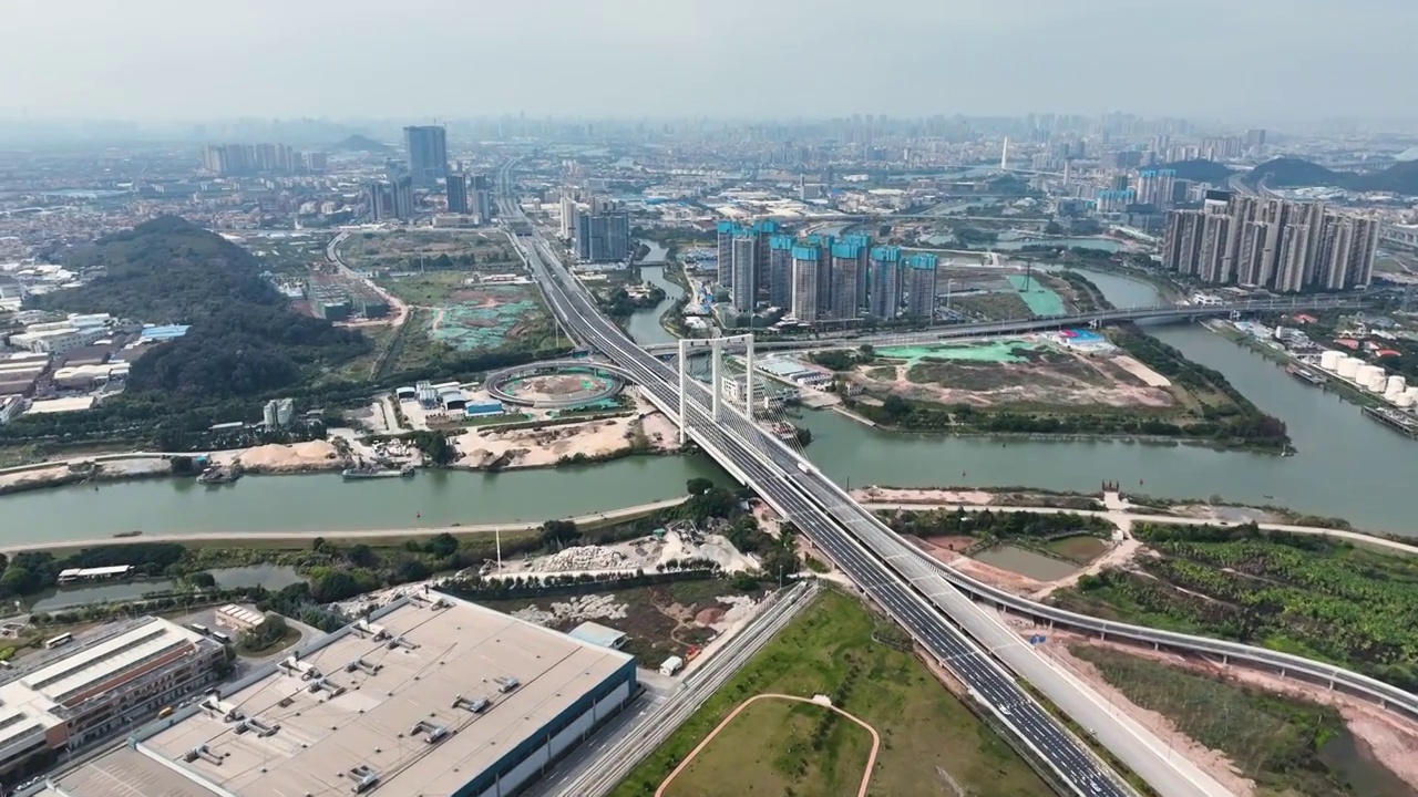 广佛番海大桥航拍，城市交界，广州南站周边基础建设视频视频素材