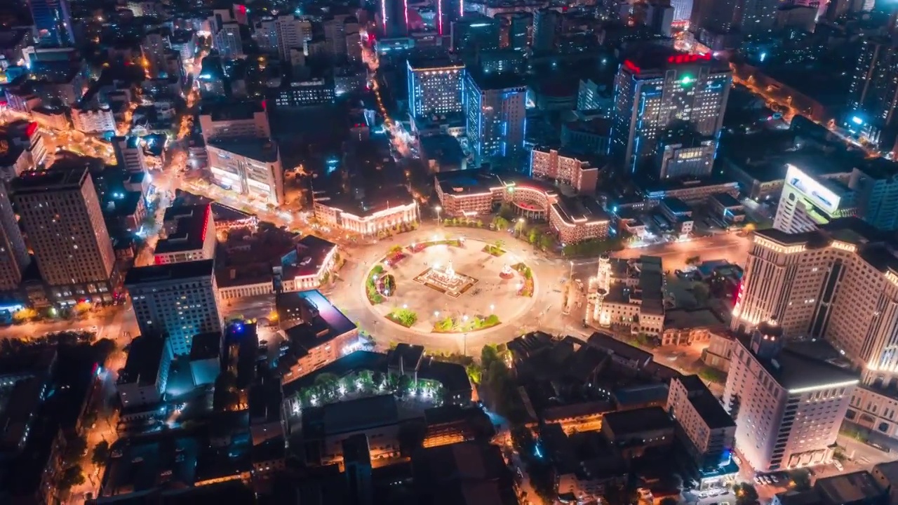 沈阳市中山广场医大一院夜景航拍视频素材