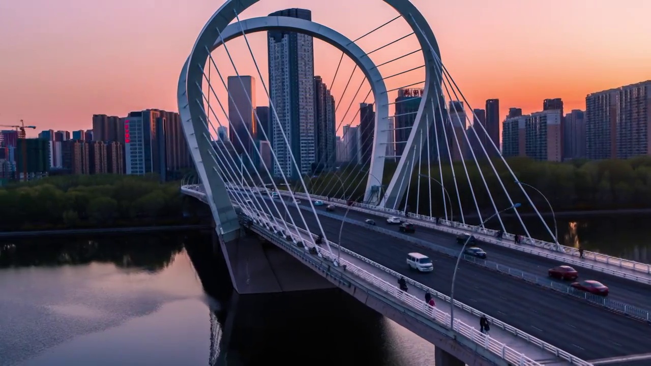 沈阳和平区三好街三好桥航拍夜景视频素材