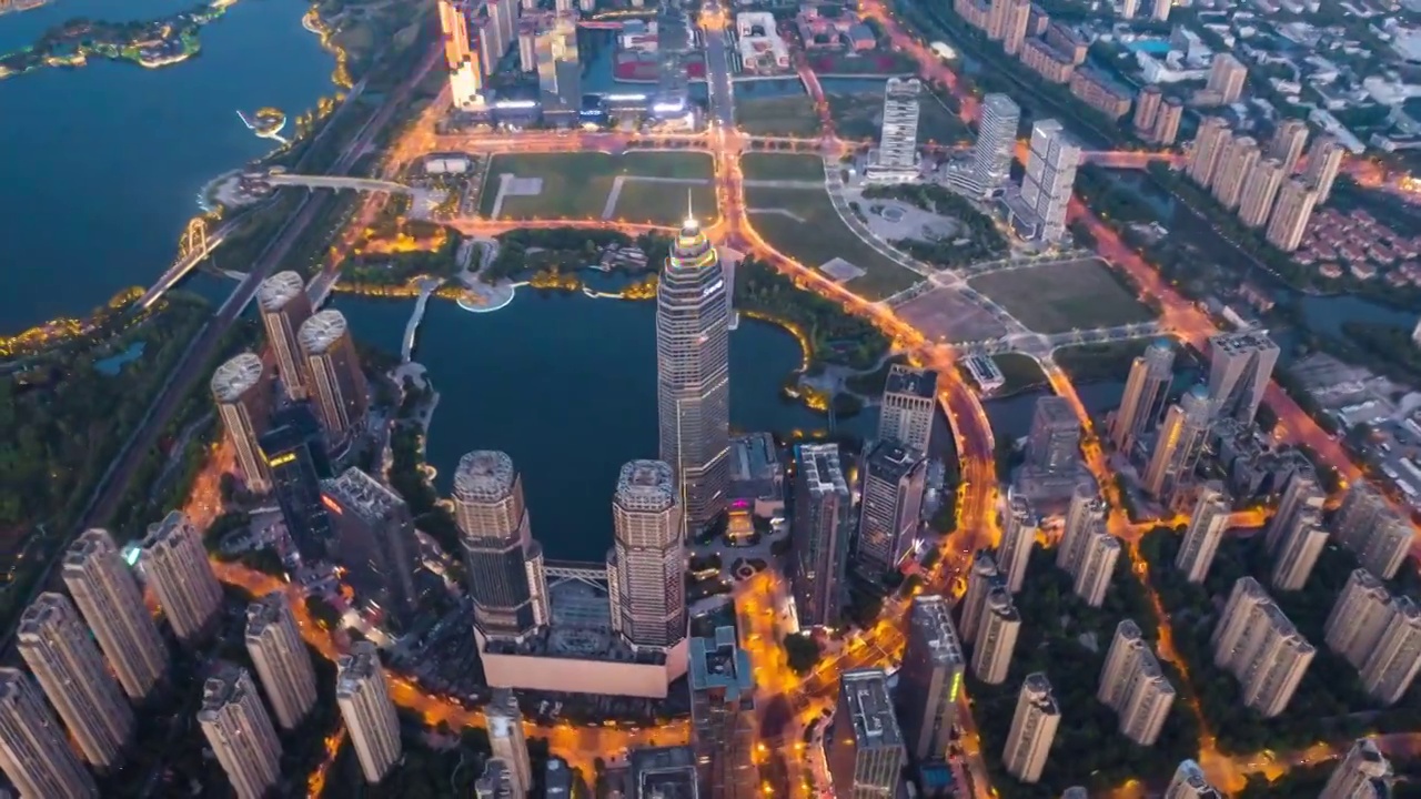 航拍绍兴迪荡新城CBD夜景延时视频视频素材