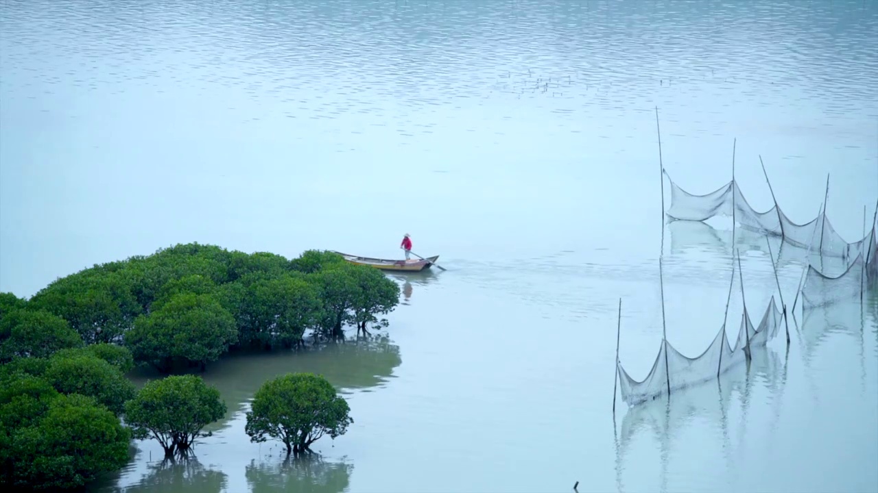 福建霞浦海面渔船撒网视频素材