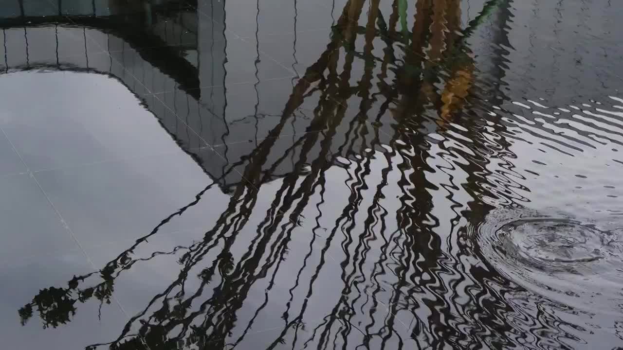 四川绵阳，水滴，喷泉，雨水，特写，水，倒影视频素材