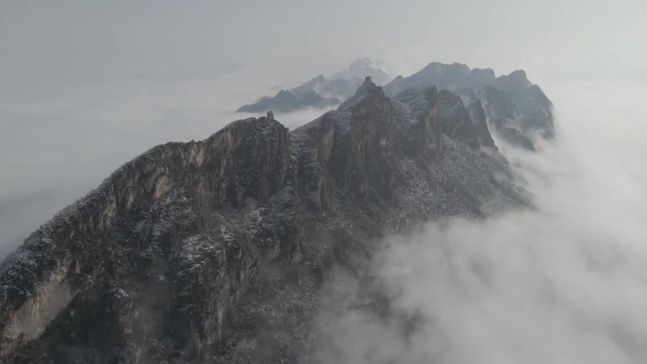 长城冬季雪景日出云海雾凇航拍合集视频素材