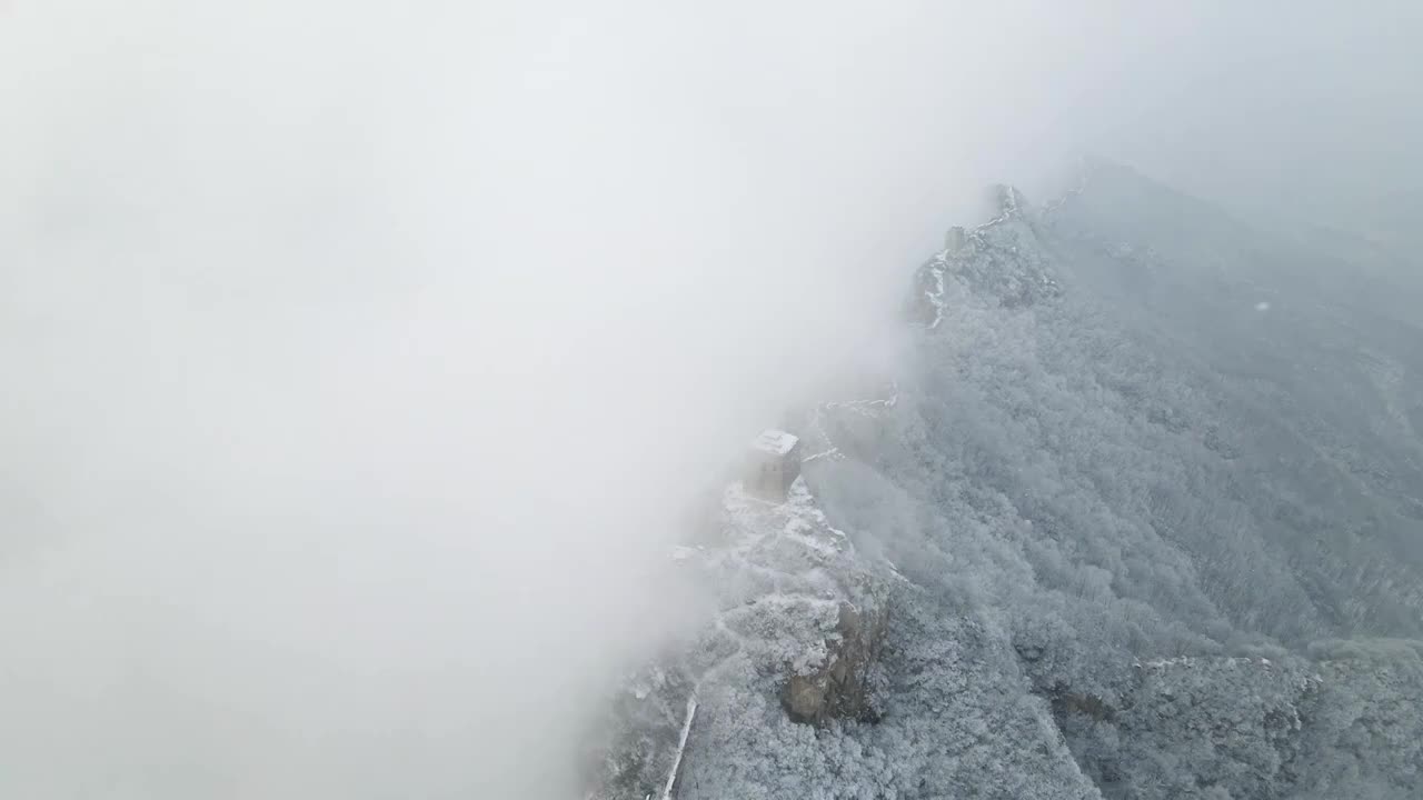 长城冬季雪景日出云海雾凇航拍合集视频素材