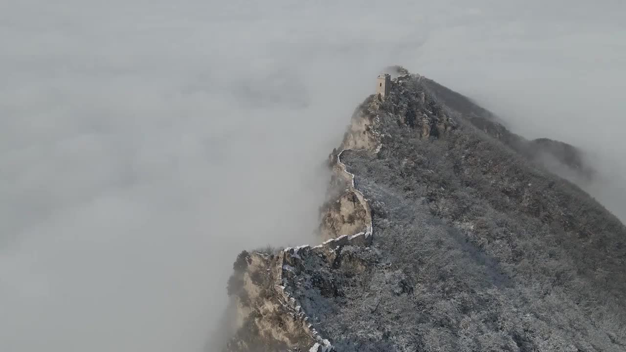 长城冬季雪景日出云海雾凇航拍合集视频素材