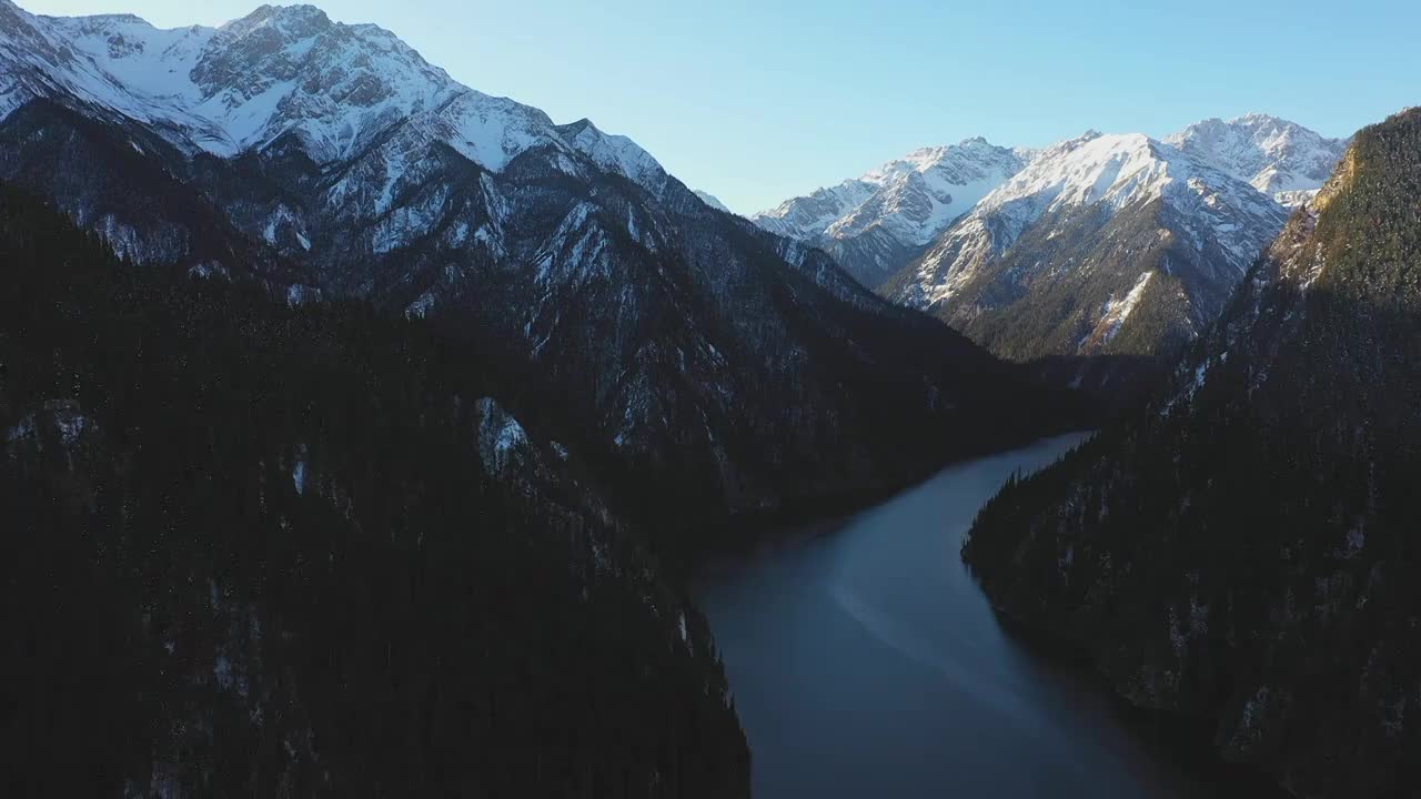 航拍雪后九寨沟长海风景视频素材