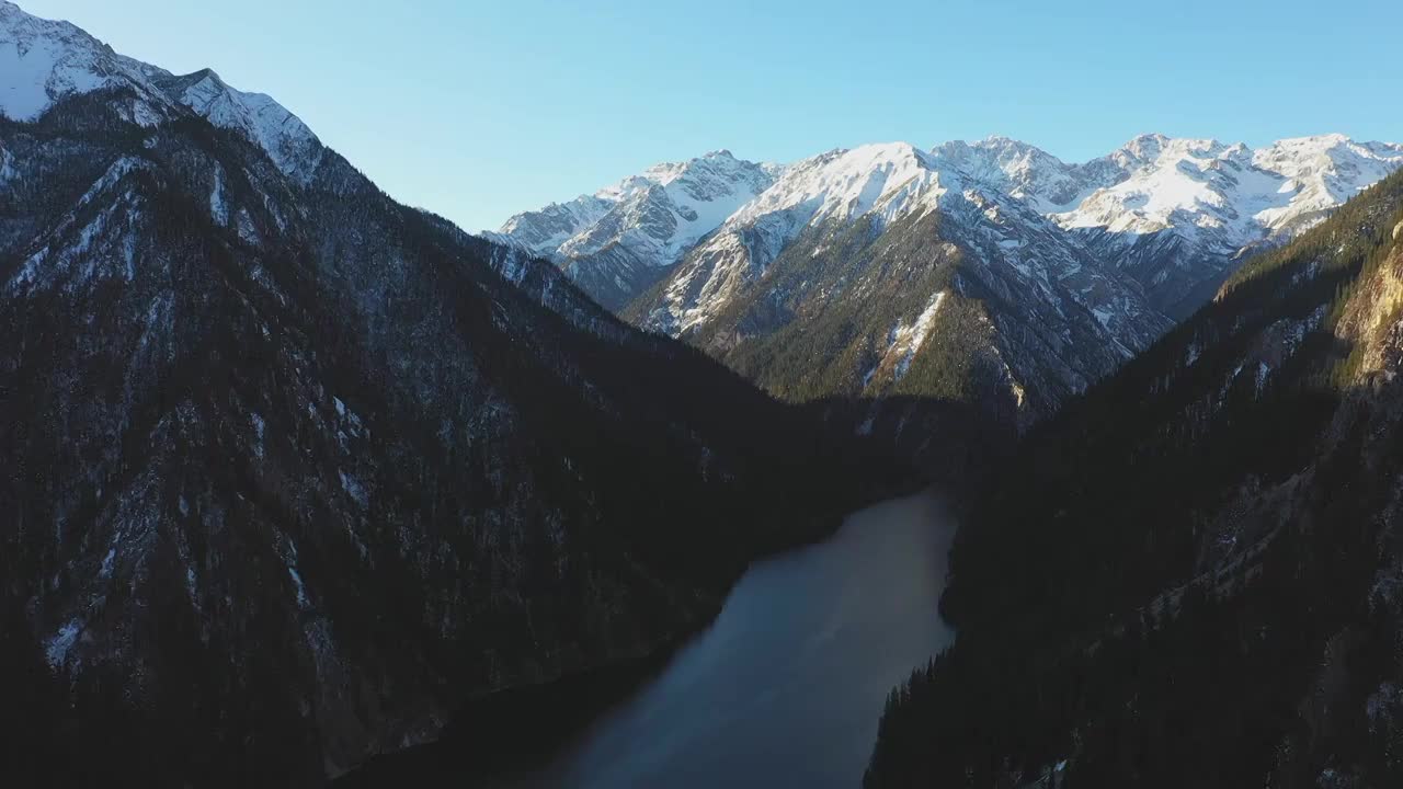 航拍雪后九寨沟长海风景视频素材