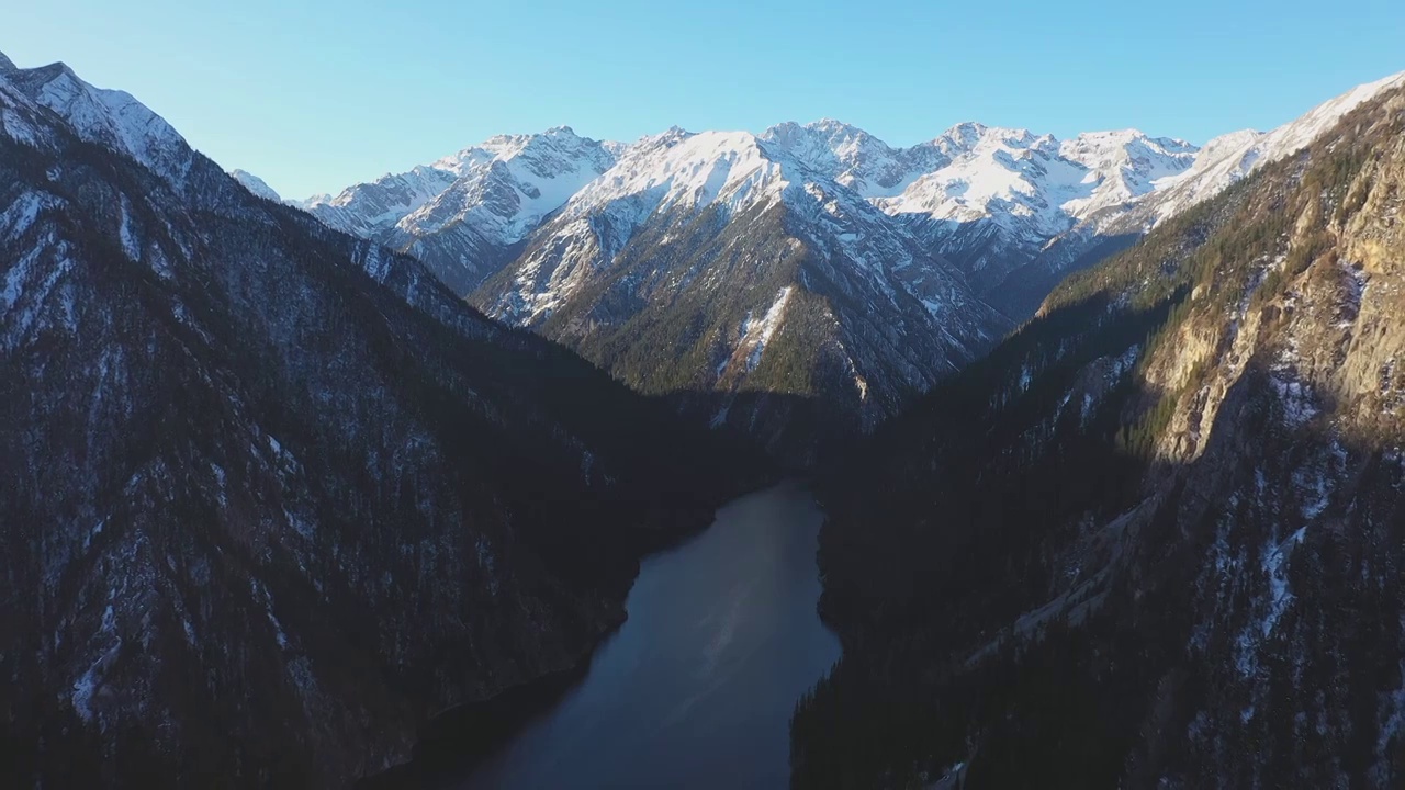 航拍雪后九寨沟长海风景视频素材