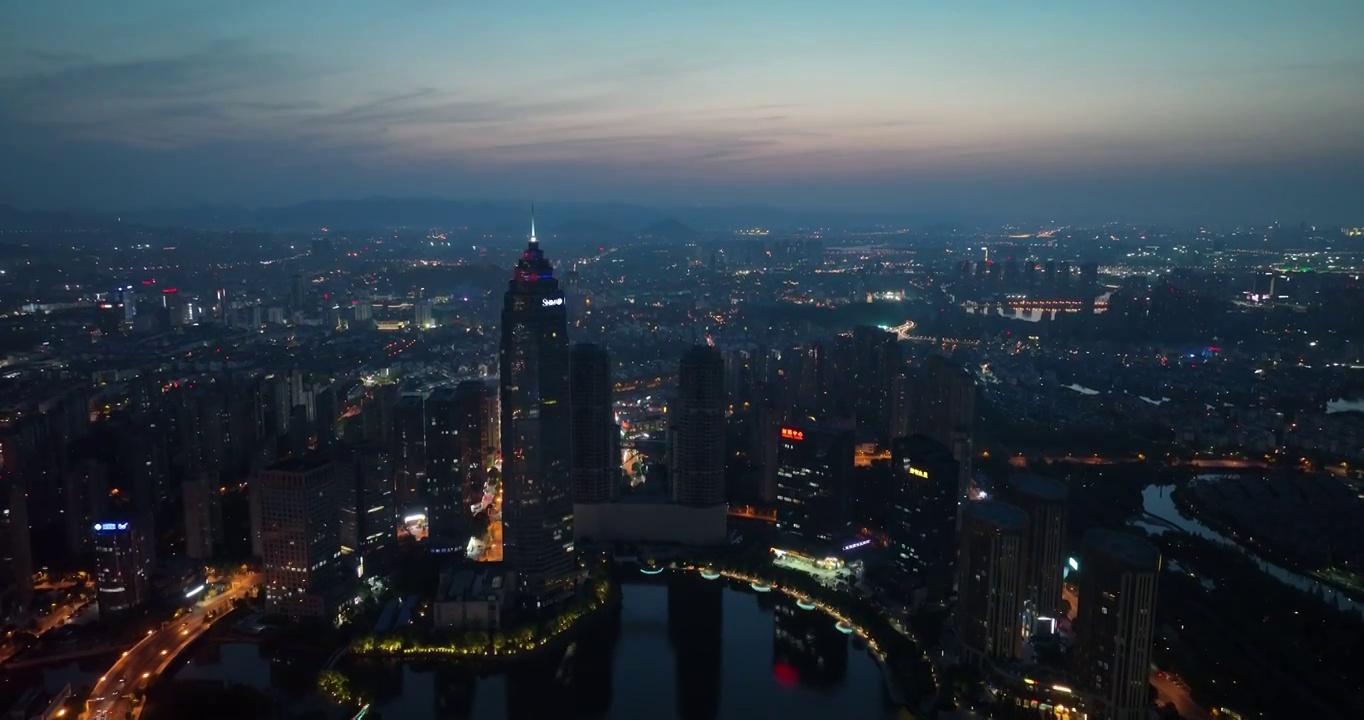 航拍绍兴迪荡新城CBD城市天际线夜景风光视频素材