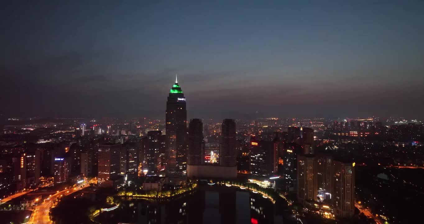 航拍绍兴迪荡新城CBD城市天际线夜景风光视频素材