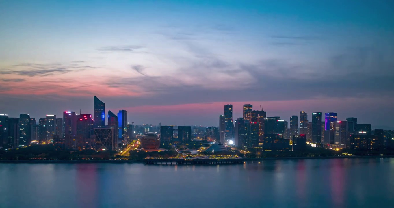 航拍杭州钱江新城城市夜景视频素材