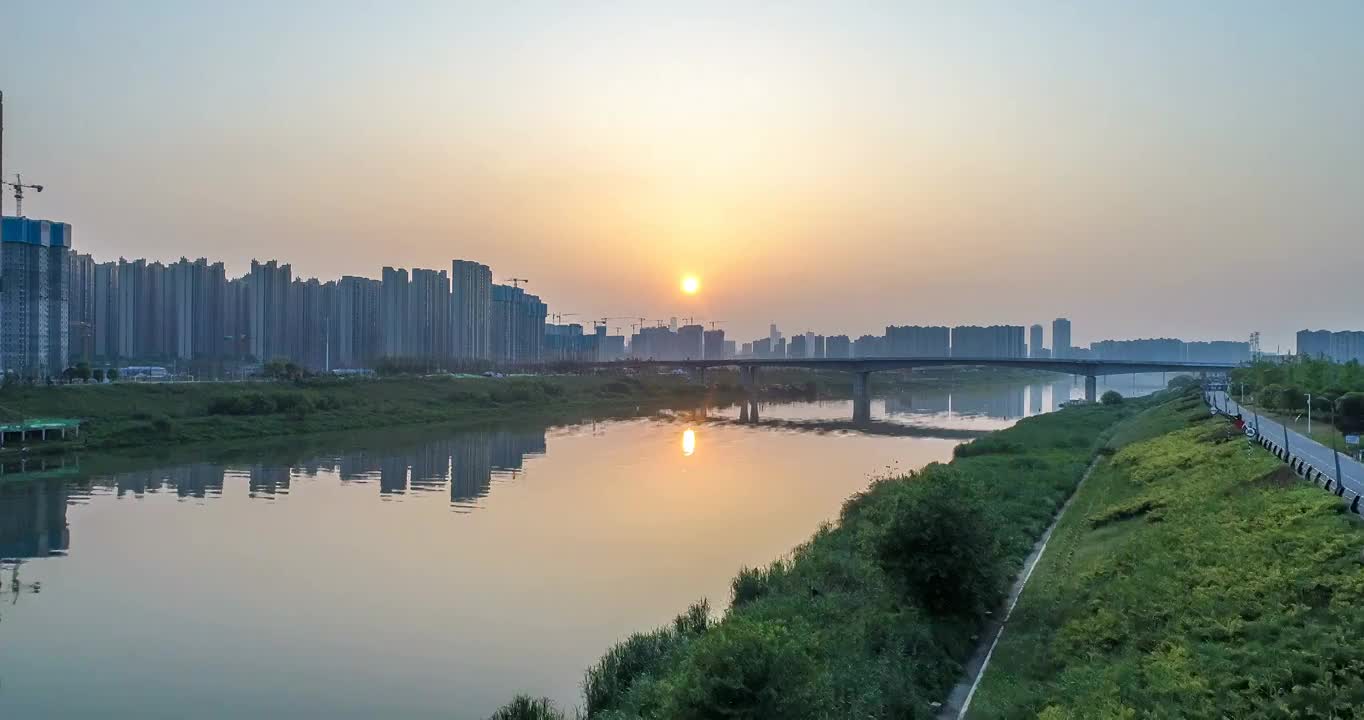 长沙市浏阳河花候路大桥景点航拍视频素材